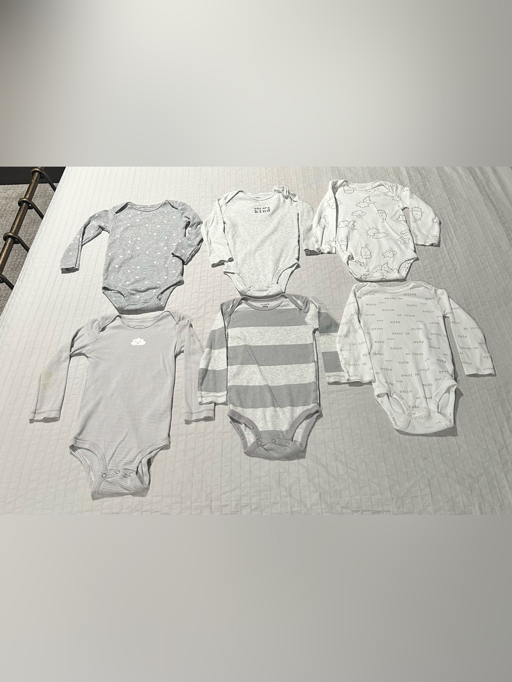 Carter's Gray, White & Light Gray Long-Sleeve Bodysuits